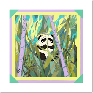 Panda hiding behind the Bamboo Posters and Art